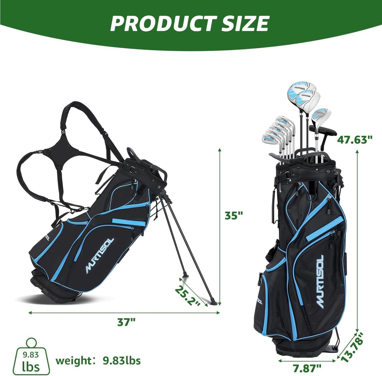10 Pieces Golf Clubs Full Set Mens Right Hand,Golf Set Includes Stand Bag with Rain Hood, 1#Driver 3#Wood #5 Hybrid,with 3 Head Covers, 6# 7# 8# 9# PW# Irons and Putter
