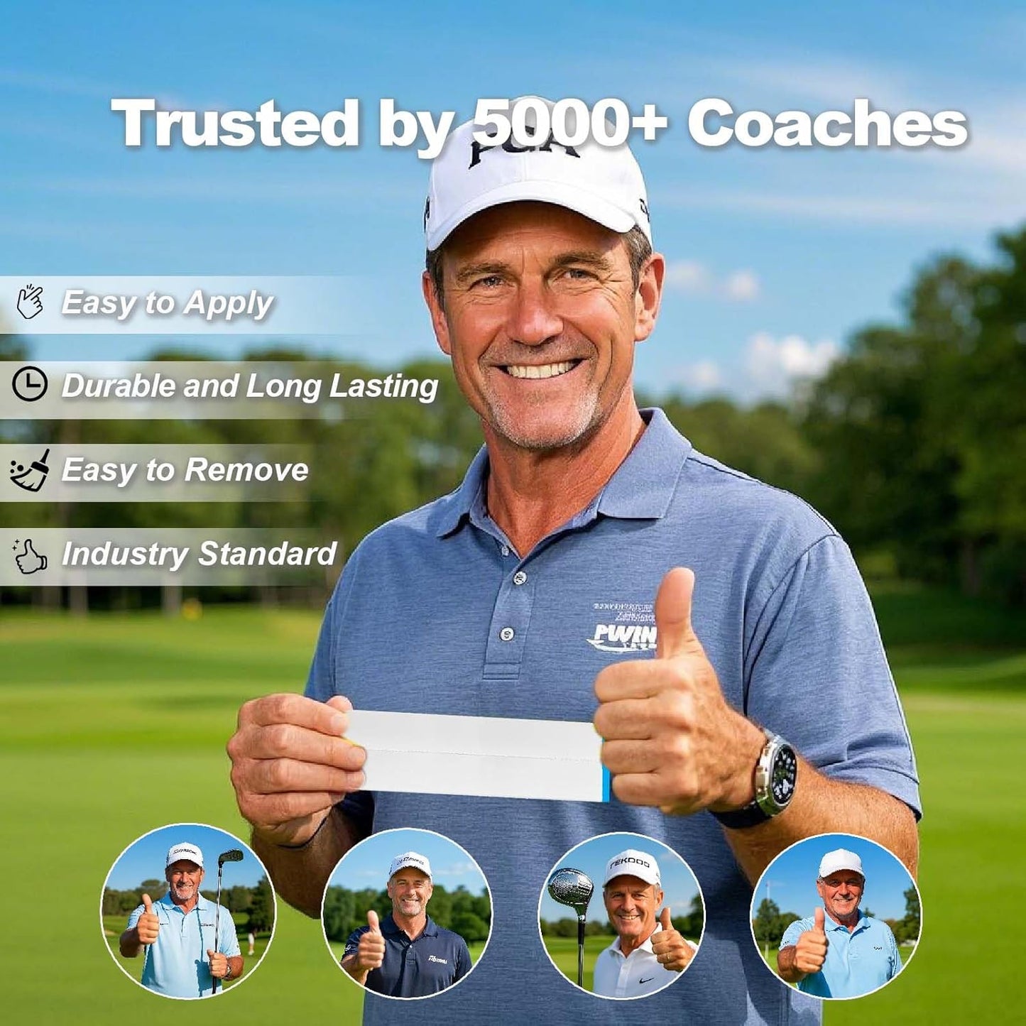 20 Pieces Professional Golf Grip Tape, 2 x 10 inches Double-Sided Adhesive Strips for Golf Club Repair, Water-Resistant, Easy to Use, Strong Bonding for All Grips