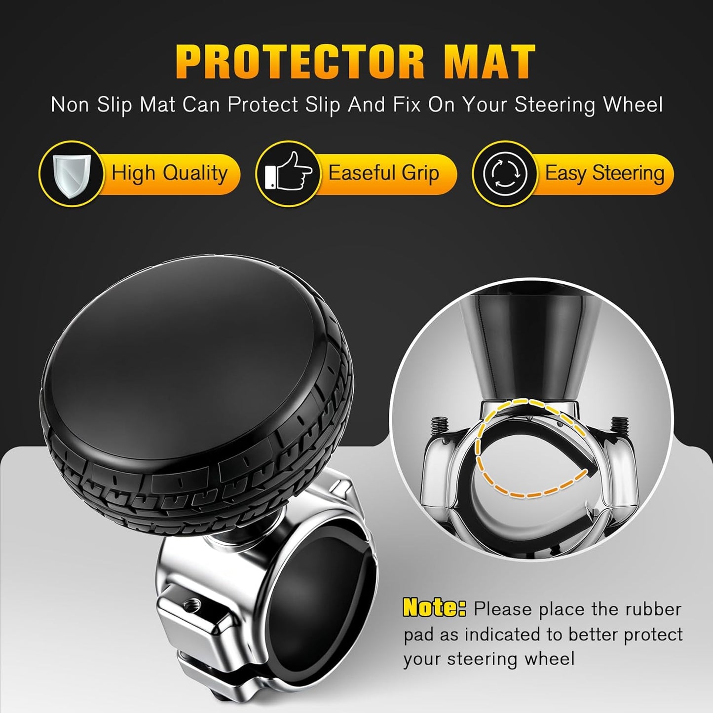 2 Pack Large Steering Wheel Knob Spinners, Vehicle Steering Wheel Spinner Ball Durable Suicide Knob for Car, SUV, Trucks, Tractors, Boat etc (Black)