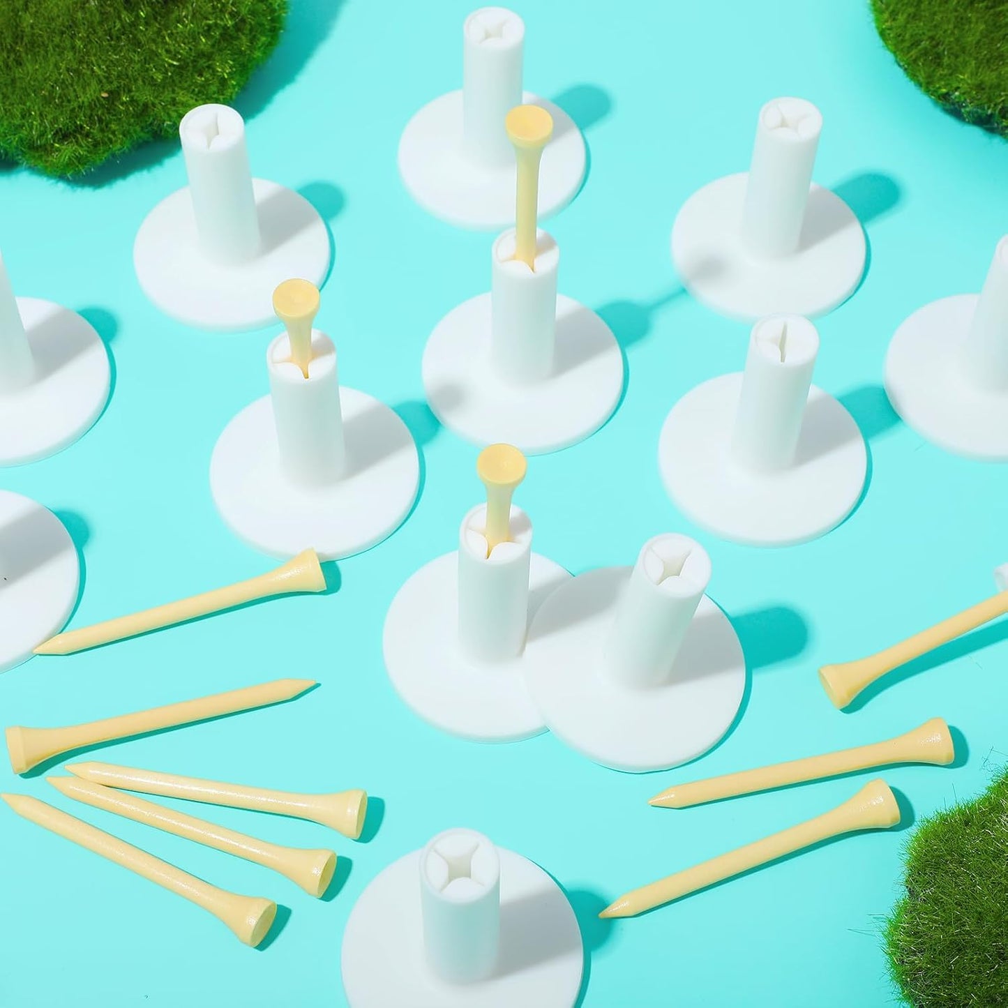 15 Set Golf Rubber Tee Holder Set for Driving Range Golf Practice Mat Indoor Outdoor Size 1.5 Inch (15 Golf Rubber Tee Holders, 15 Bamboo Tees)