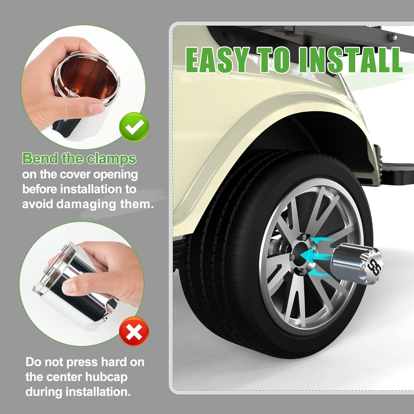 10L0L Universal Golf Cart SS Wheel Center Cap Cover for Yamaha, EZGO, Club Car, 4 PCS (Chrome)