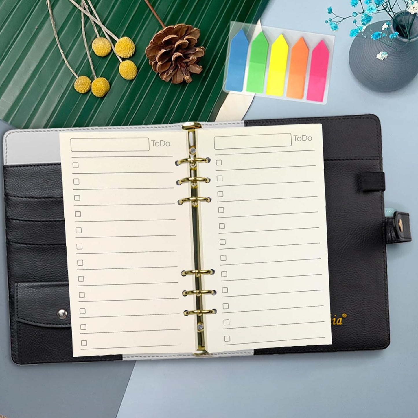 Harphia A6 6 Holes Binder Refill Set, 90 Sheets Todo List Planner Insert for 6 Holes Binder, with Paper Dividers,Ruler,Bags and Stickers, Planner Accessory Combo Set 005Da6Todo