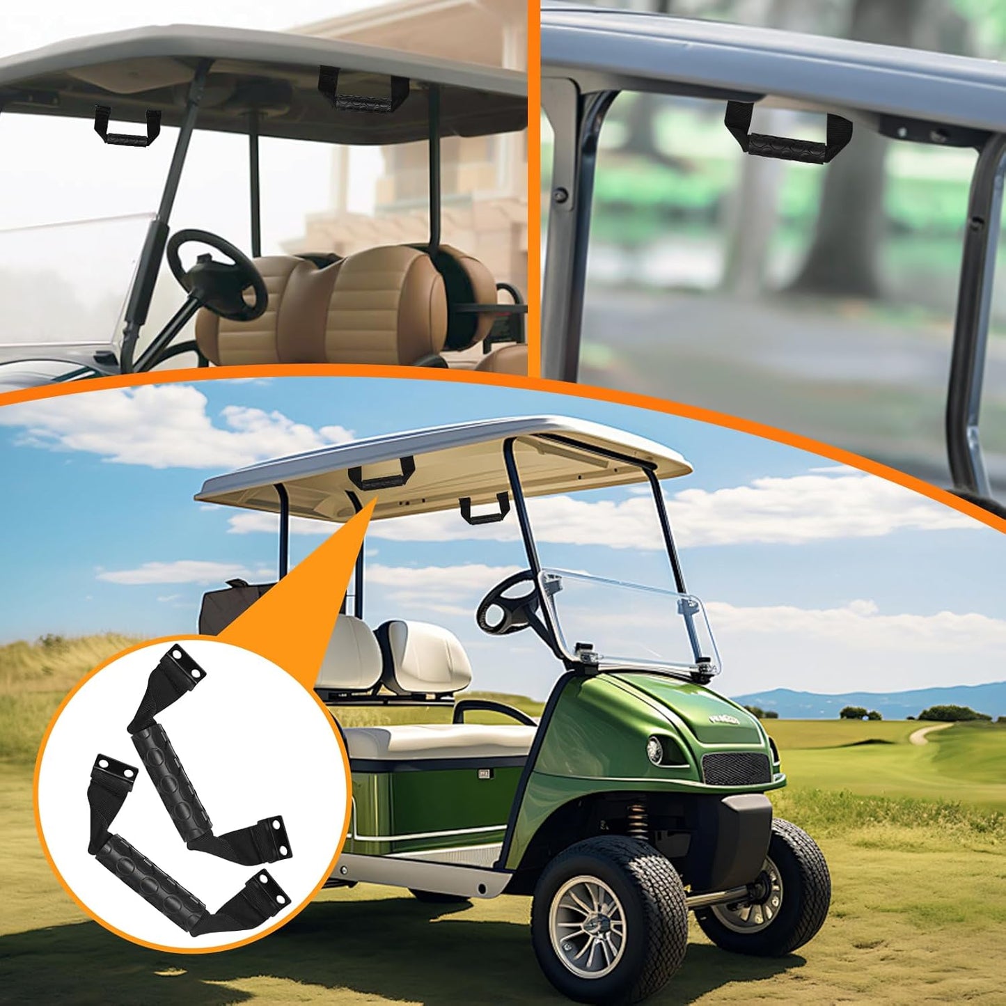 2 Pack Universal Golf Cart Soft Grab Handle Compatible with Club Car, EZGO, Yamaha, XSeries with Versa Triple Track Tops Only