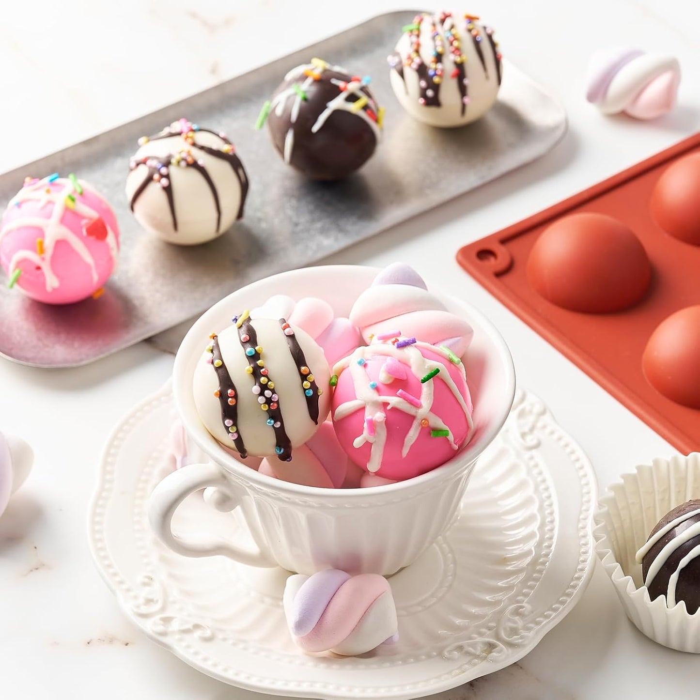 2 Pack Semi Sphere Silicone Molds, 1.5 Inch Hot Chocolate Bomb Molds 15 Cavity Half Sphere Silicone Baking Molds for Chocolate, Cake, Jelly, Dome Mousse