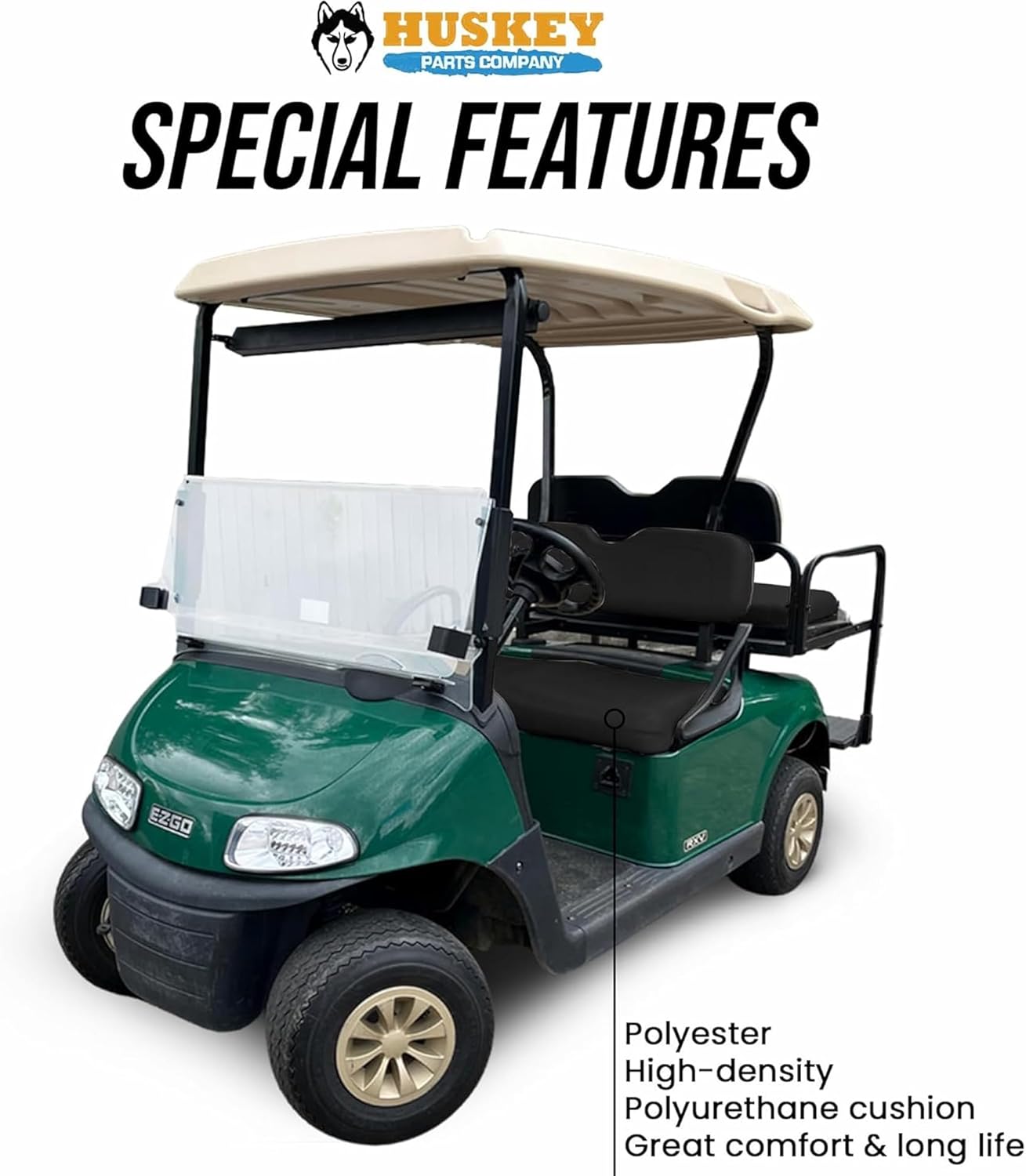 Huskey Parts Company Golf Cart Seat Cushion Black Color Front Bottom Seat for EZGO RXV 2008 and Up, Golf Cart Front Seat Replacement with Mounting Hardware