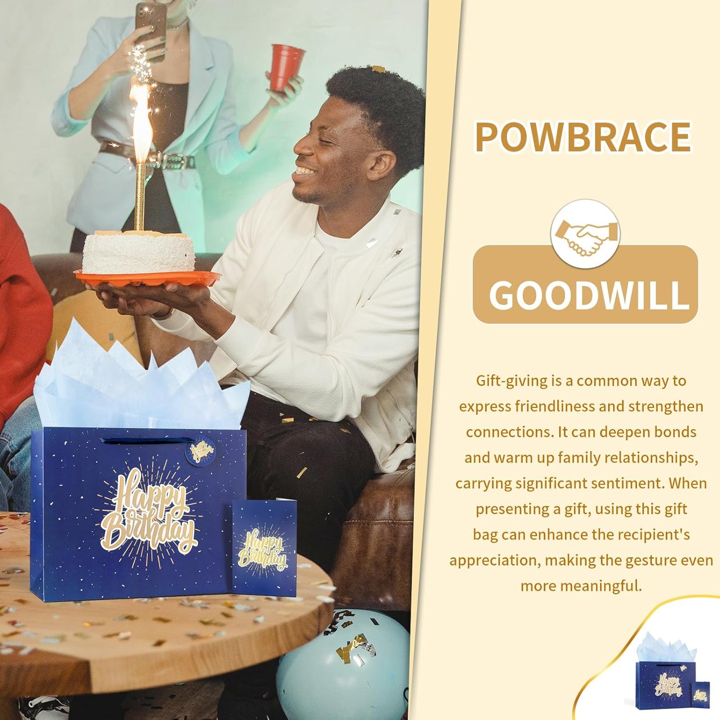 13" Blue Happy Birthday Gift Bag with Tissue Paper and Greeting Card for Party,Happy Birthday Gift Bag for Men Women, Gift Bags Medium size(2 PCS Blue)