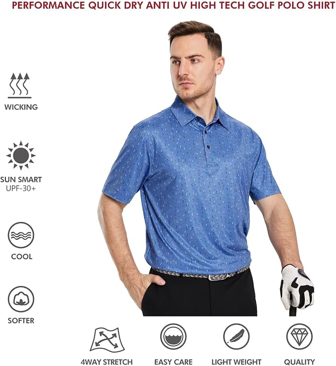 Golf Shirts for Men Dry Fit Short Sleeve Print Performance Moisture Wicking - Image 5