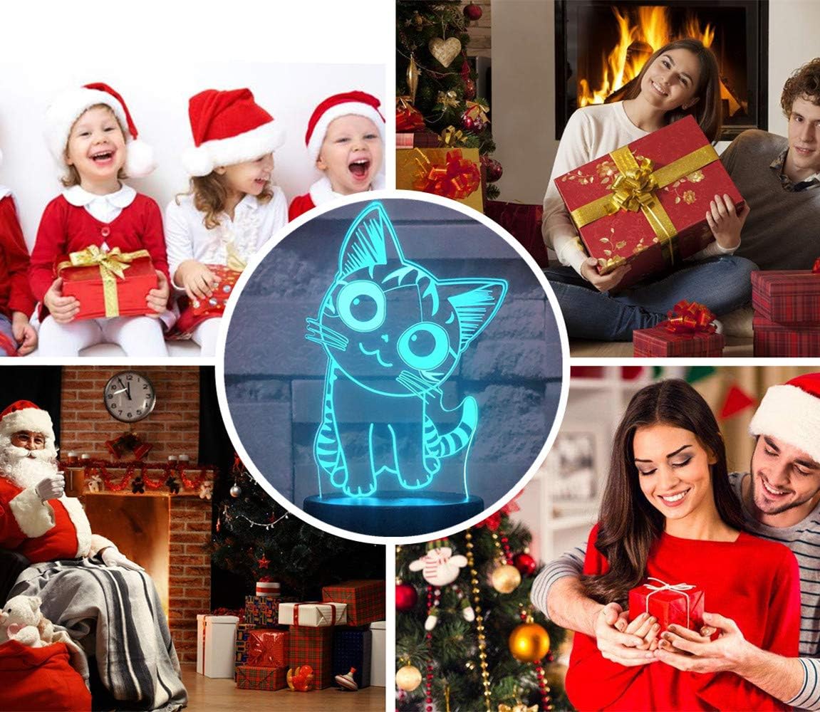 i-CHONY Cat Gift Night Light for Kids,Auto 7 Colors Changing Anime Table Lamp,3D Illusion Bedside Lamp,Cute Cat Gifts for Women Teens Boys Girls Birthday Christmas Gifts