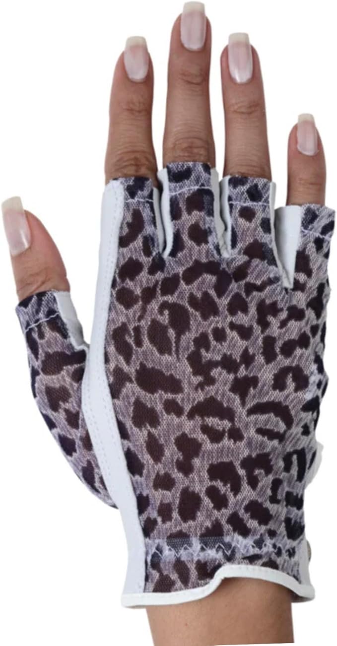 Animal Print Solar Tan Fashion Half Glove | UV Protection SPF 10, Breathable & by LadyClassic