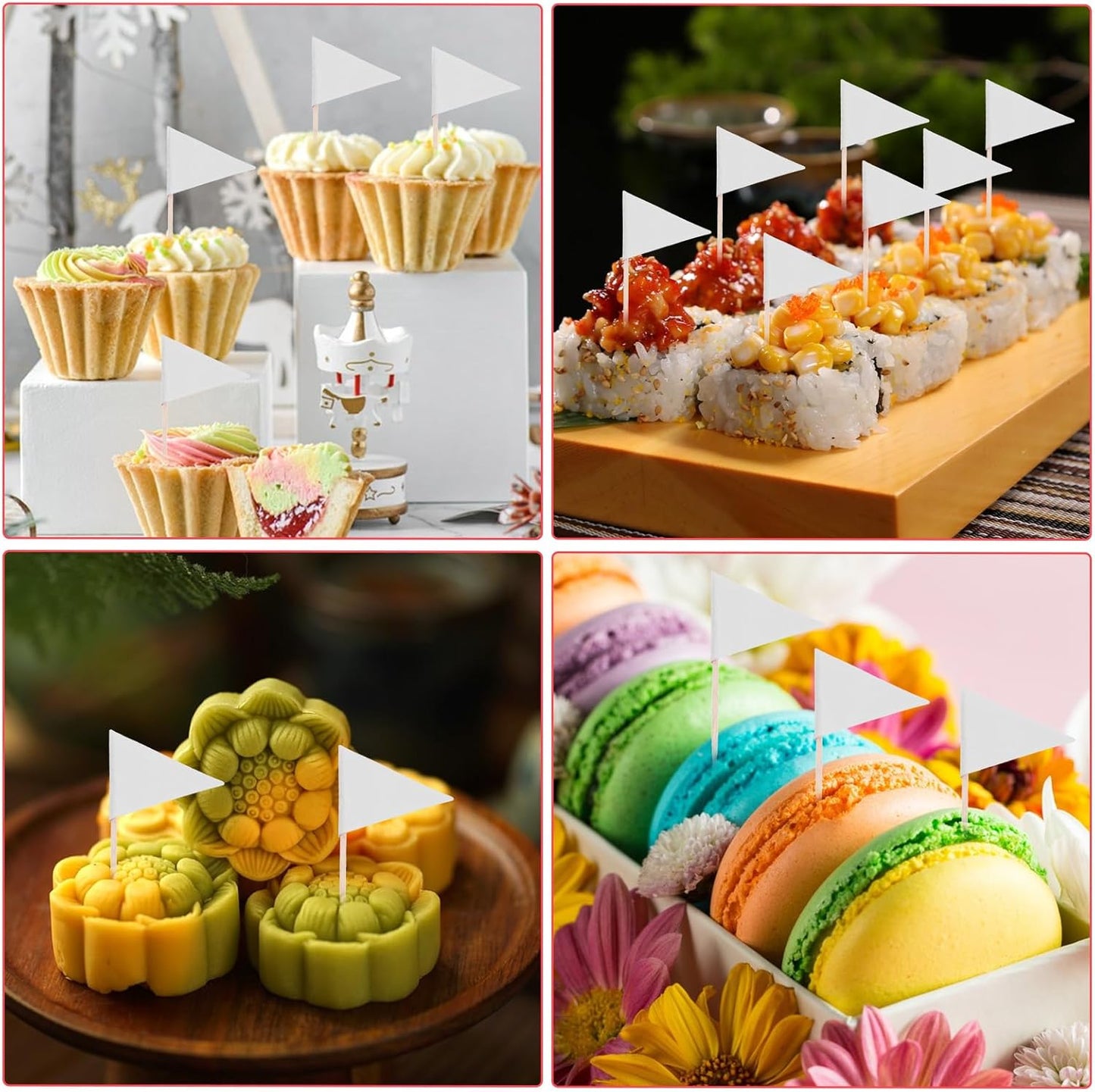 100 Pcs White Flag Cupcake Topper Sticks, Mini Golf Flags Toothpicks for Fruit Salad Masters Party Decorations, Blank White Cupcake Toppers for Appetizers