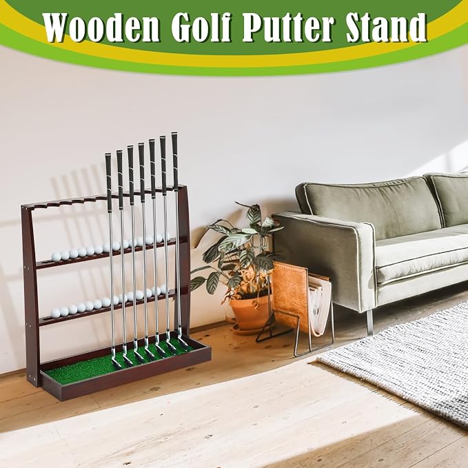 Lenwen Golf Putter Stand Wooden Display Rack Golf Club Holder Stand - Image 6
