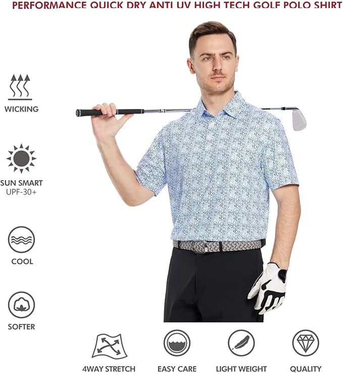 Golf Shirts for Men Dry Fit Short Sleeve Print Performance Moisture Wicking - Image 5