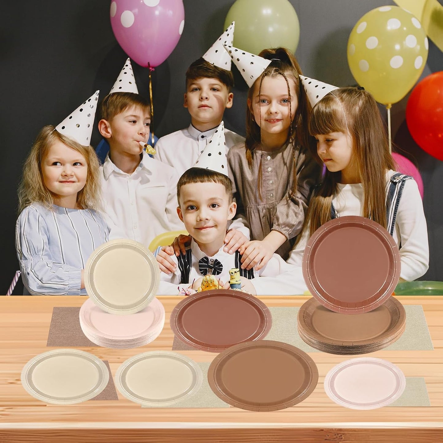 180Pcs Brown Paper Plates Party Supplies Boho Paper Plates and Napkins Serve 60 Disposable Tableware Set for Birthday Party Decorations Game Day Family School Holiday Sports Events