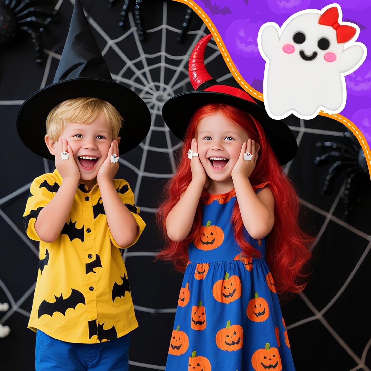 24PCS Ghost Cupcake Ring Toppers Spooky Halloween Cupcake Picks Cute Ghost Decorations for Halloween Theme Birthday Party Baby Shower Cake Supplies