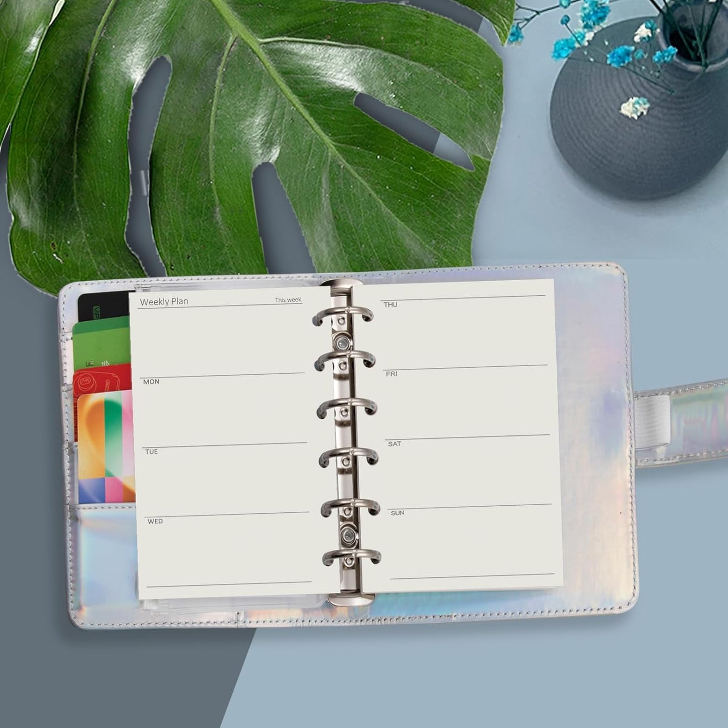 Harphia A7 6 Holes Binder Refill Value Set,90sheets weekly plan loose leaf paper with sticker and divider,week planner inserts with binder pockets for A7 binder 6 hole refillable notebook,005dA7week