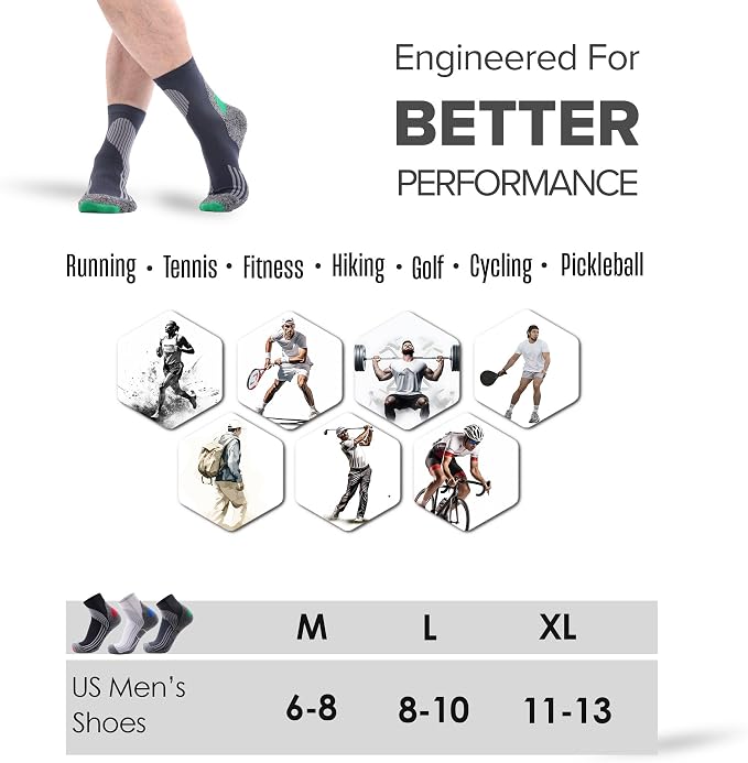 Tactia Full Cushion Compression Socks Men, Coolmax No-Blister Wicking Padded - Image 6