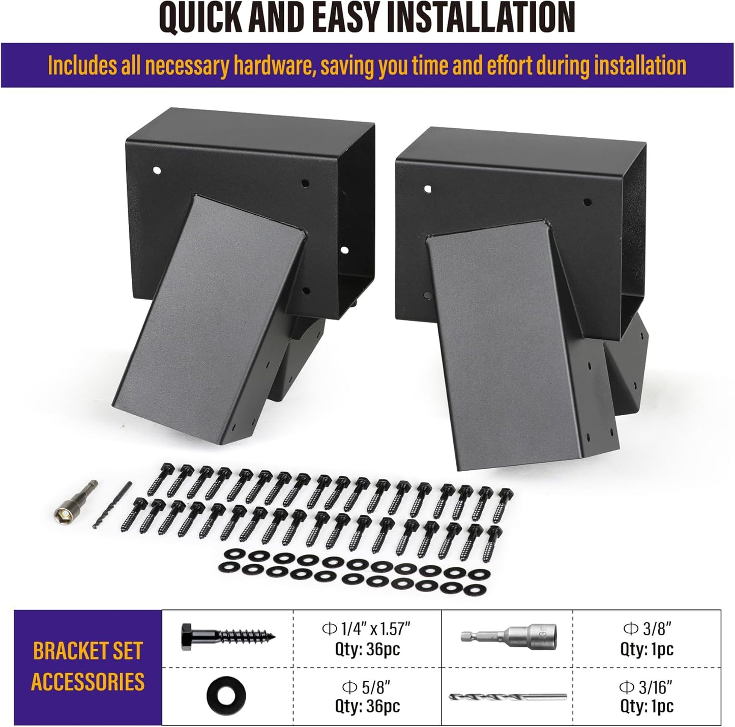 Hulave 2pcs A-Frame Swing Set Brackets, 201 Stainless Steel Swing Bracket Kit with Mounting Accessories(Black)