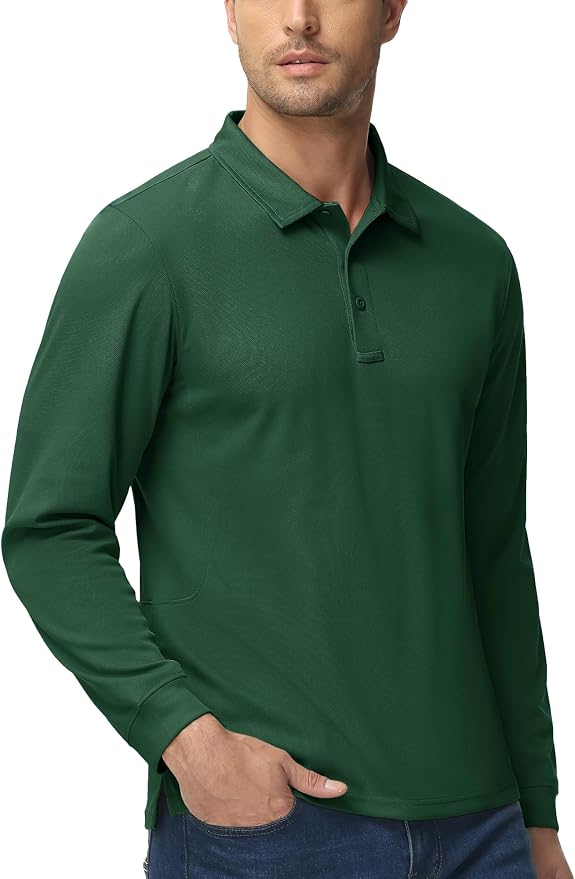 MAGCOMSEN Men's Polo Shirts 3 Button Quick Dry Performance Long Sleeve Tactical - Image 6