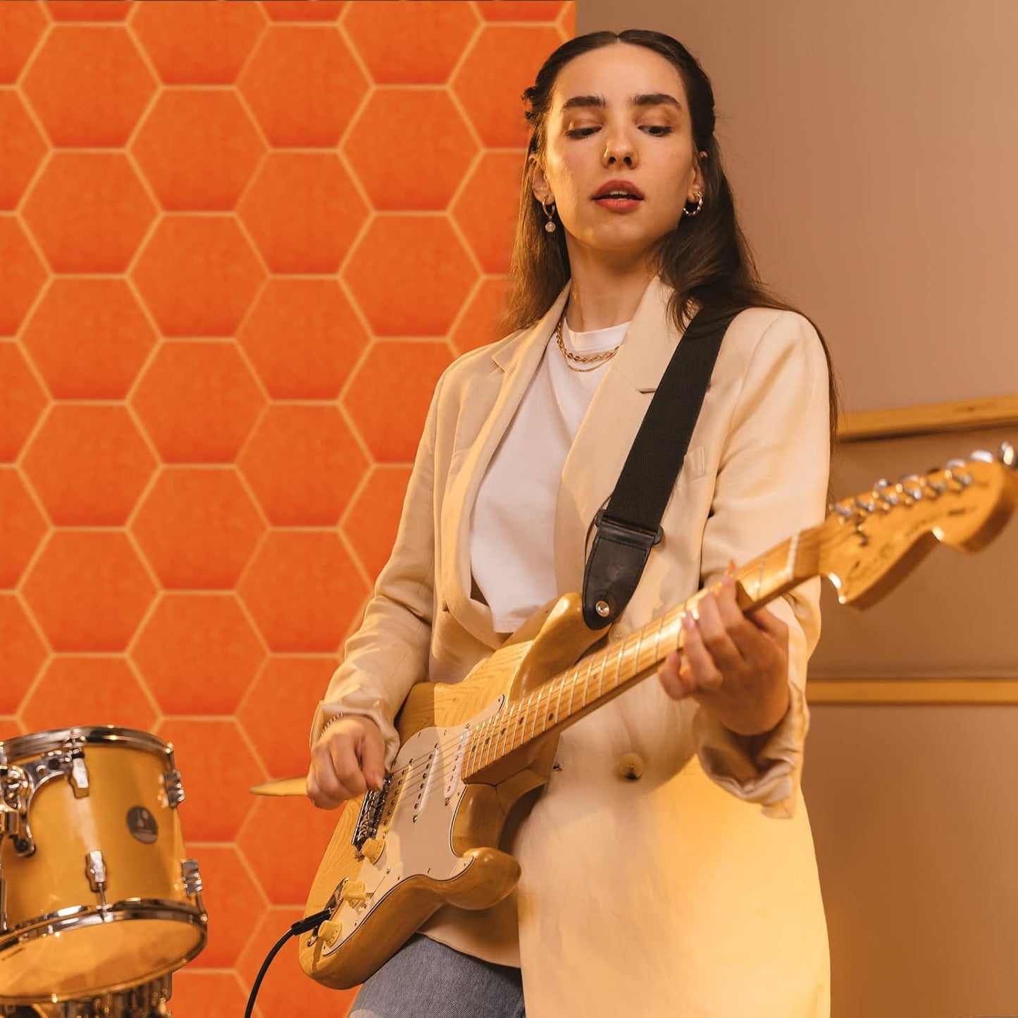 18Pack Hexagon Acoustic Panels 12" X 10" X 0.4" Sound Proof Panels,High Density Sound Dampening Panels With Self-Adhesive Soundproof Absorbing Wall Panels For Home Insulation Studio Office(Orange)