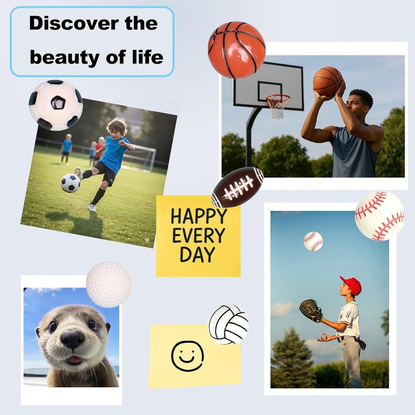 12 Pack 3D Sports Ball Refrigerator Magnets – Strong Decorative Round Magnets for Kitchen Fridge, Whiteboard, Cabinets, Locker & Dishwasher