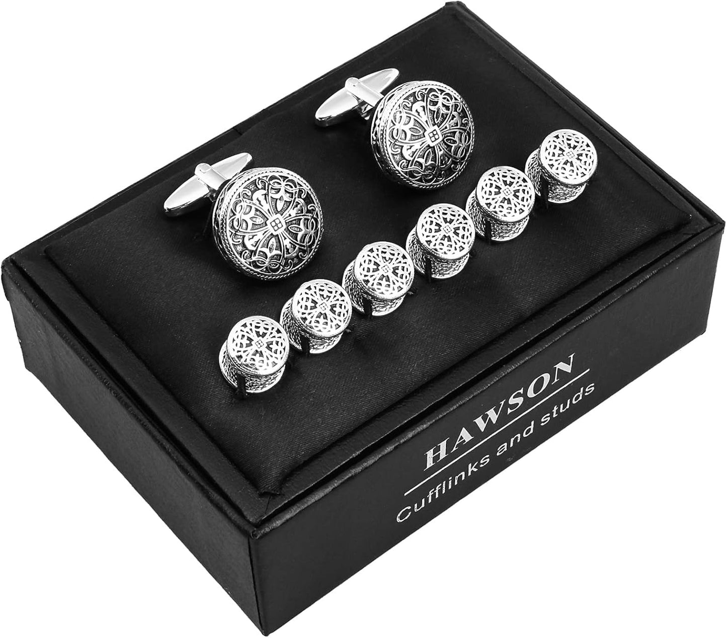 HAWSON Cufflinks and Studs for Men-Fashion Men Vintage Enamel Carbon Fiber Tuxedo Shirt Cufflinks and Studs Set for Regular Wedding Business Accessories