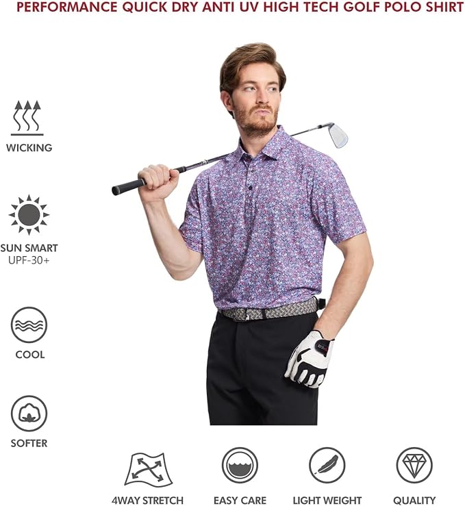 Golf Shirts for Men Dry Fit Short Sleeve Print Performance Moisture Wicking - Image 5