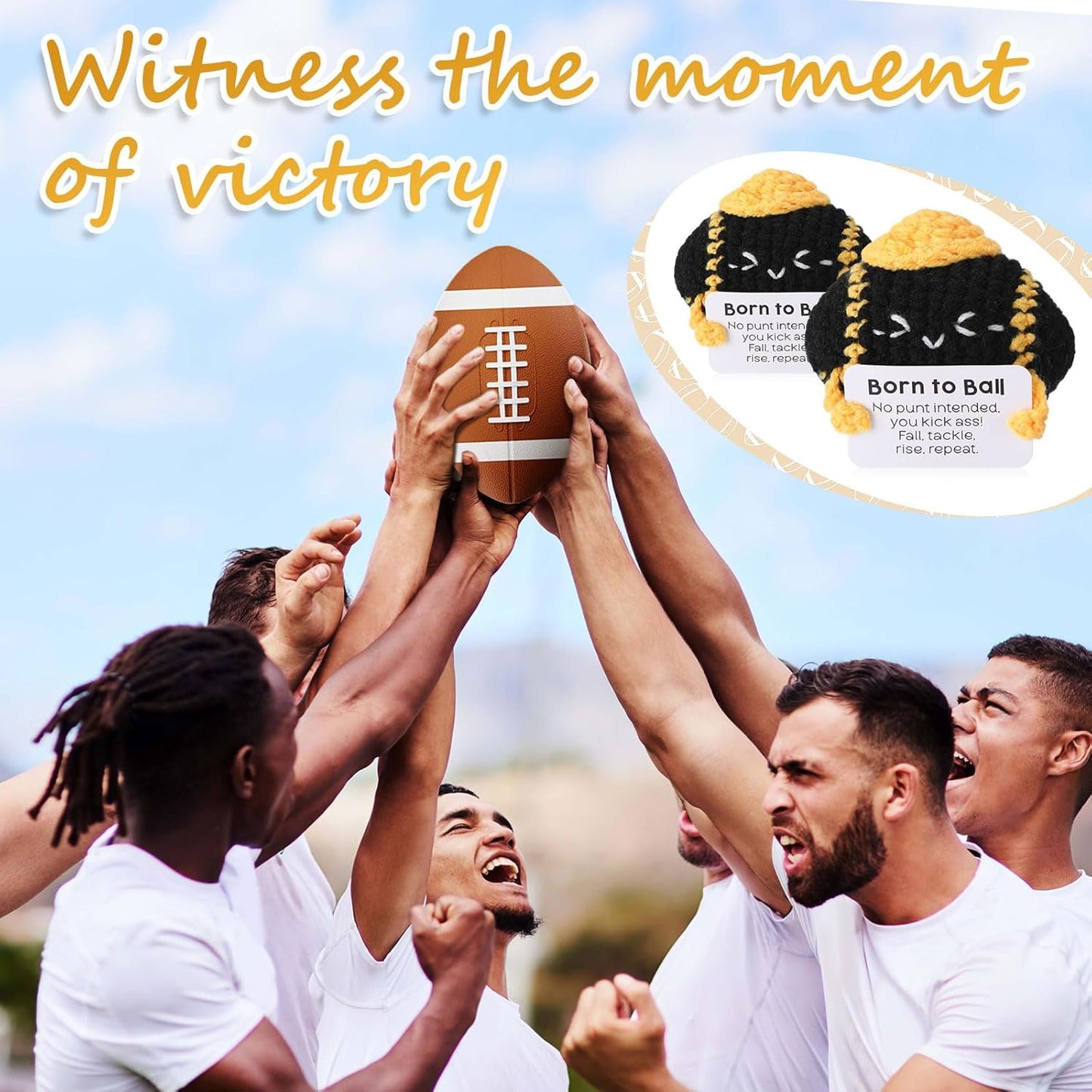 12pcs Funny Football Gifts for Team Bulk Soccer Balls with Motivational Cards Positive Handmade Mini Crochet Team Gift for Coach Women Men Coworker Birthday Christmas Party Favors