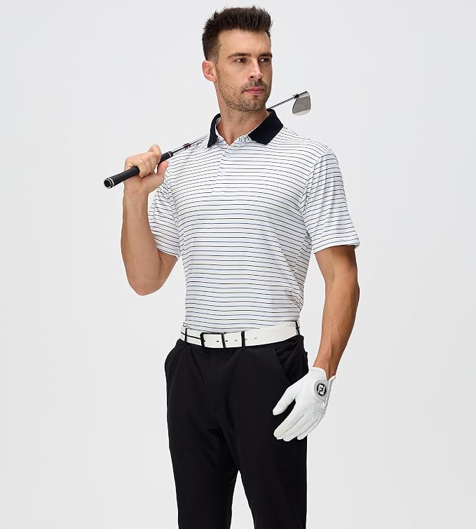 Esabel.C Jacquard Golf Shirts for Men Moisture Wicking Short Sleeve Performance - Image 5