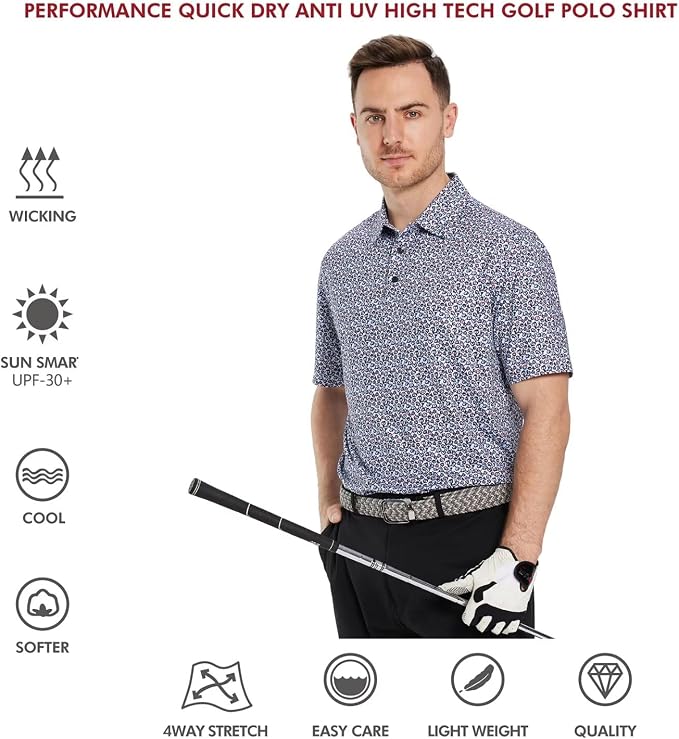 Golf Shirts for Men Dry Fit Short Sleeve Print Performance Moisture Wicking - Image 5