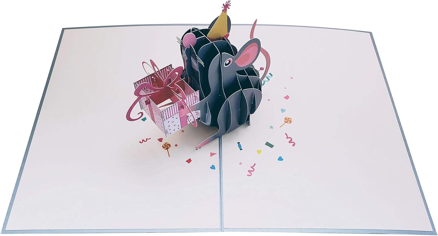 iGifts And Cards Cute Happy Mouse Birthday Pop Up Greeting Card - Awesome, Best Wishes, Congratulations, Celebration, Feliz Cumpleaños, Cheerful, Presents, Cool, Kid, Wow