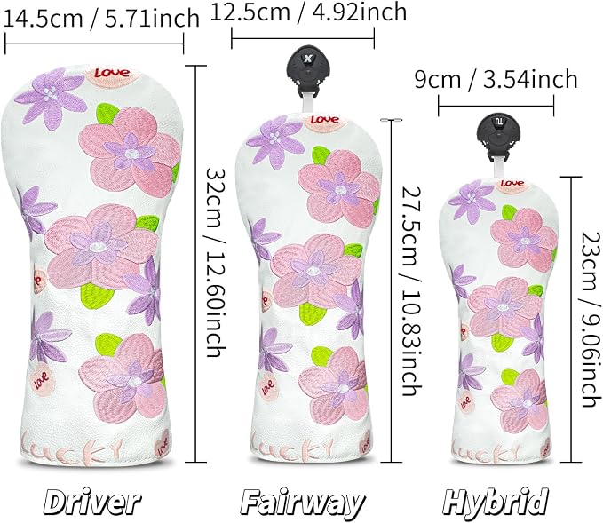 Golf Head Cover Golf Club Peach Blossom Design Golf Covers PU Headcovers Set - Image 7