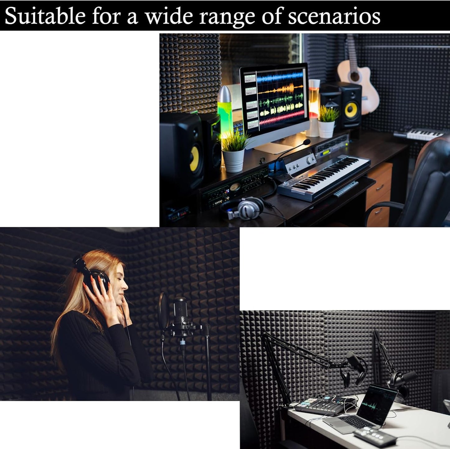 2 Pack Pyramid Sound Proof Foam,48x24x2 Inch High Density Soundproof Acoustic Panel for Wall,Fireproof Studio Foam Reducing Noise & Echo (Black)