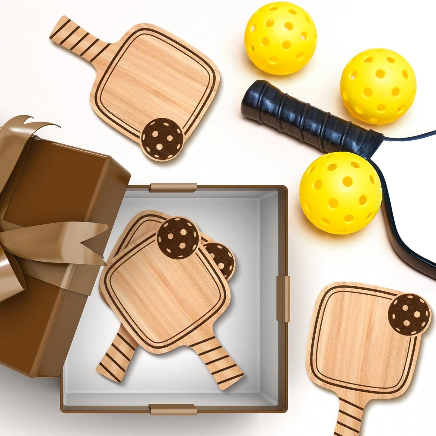 Hushee 6 Pack Christmas Gifts Drink Coasters Wood Coasters Set Paddle Shape with Handle Funny Gift for Women Men Sports Lovers Fans Party Favors Decorations