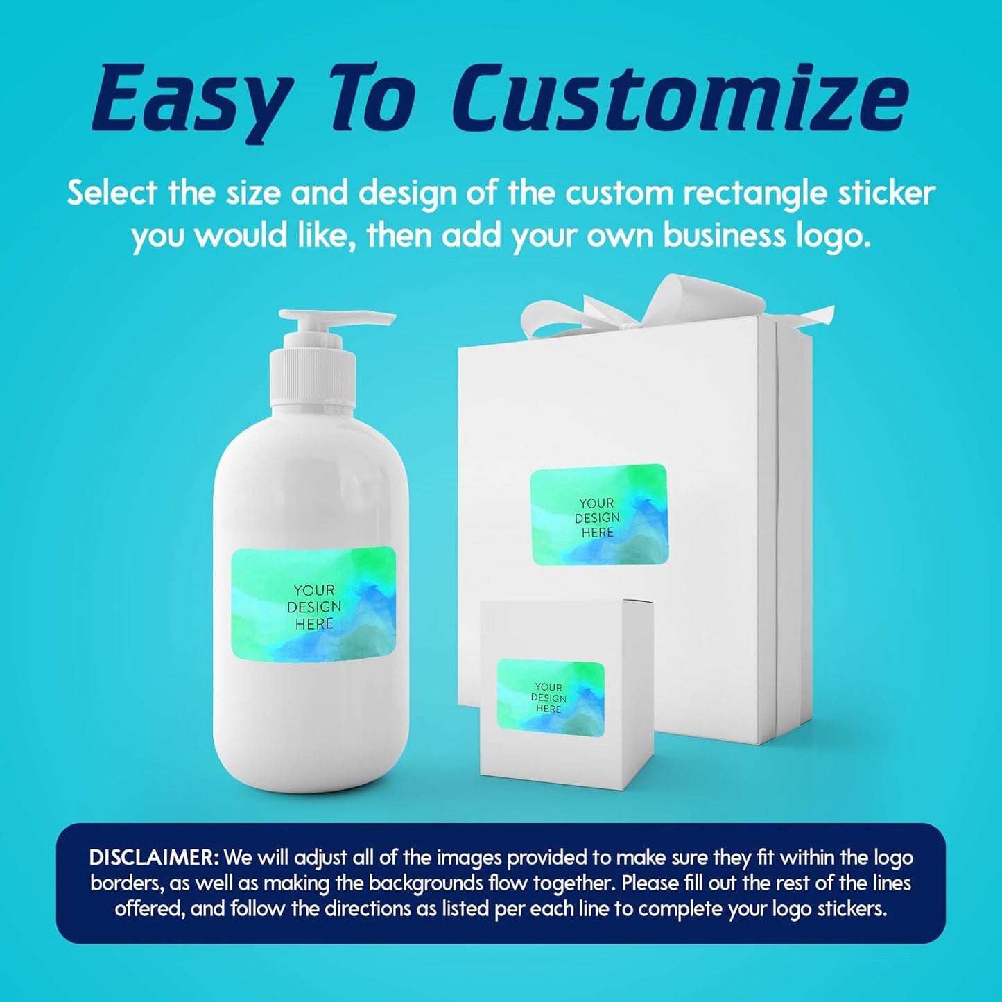 100 Custom Vinyl Stickers - Upload Your own Image, Text, Design, Logo - Personalized Logo Labels for Handmade, Packaging, Bottle, Jars, Candle, Brand Stickers (Blue Green, 5x3)