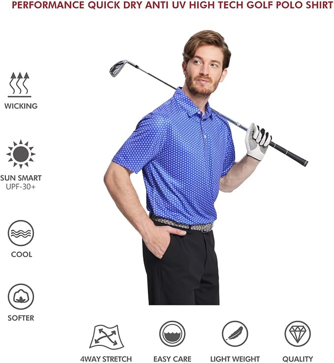 Golf Shirts for Men Dry Fit Short Sleeve Print Performance Moisture Wicking - Image 5