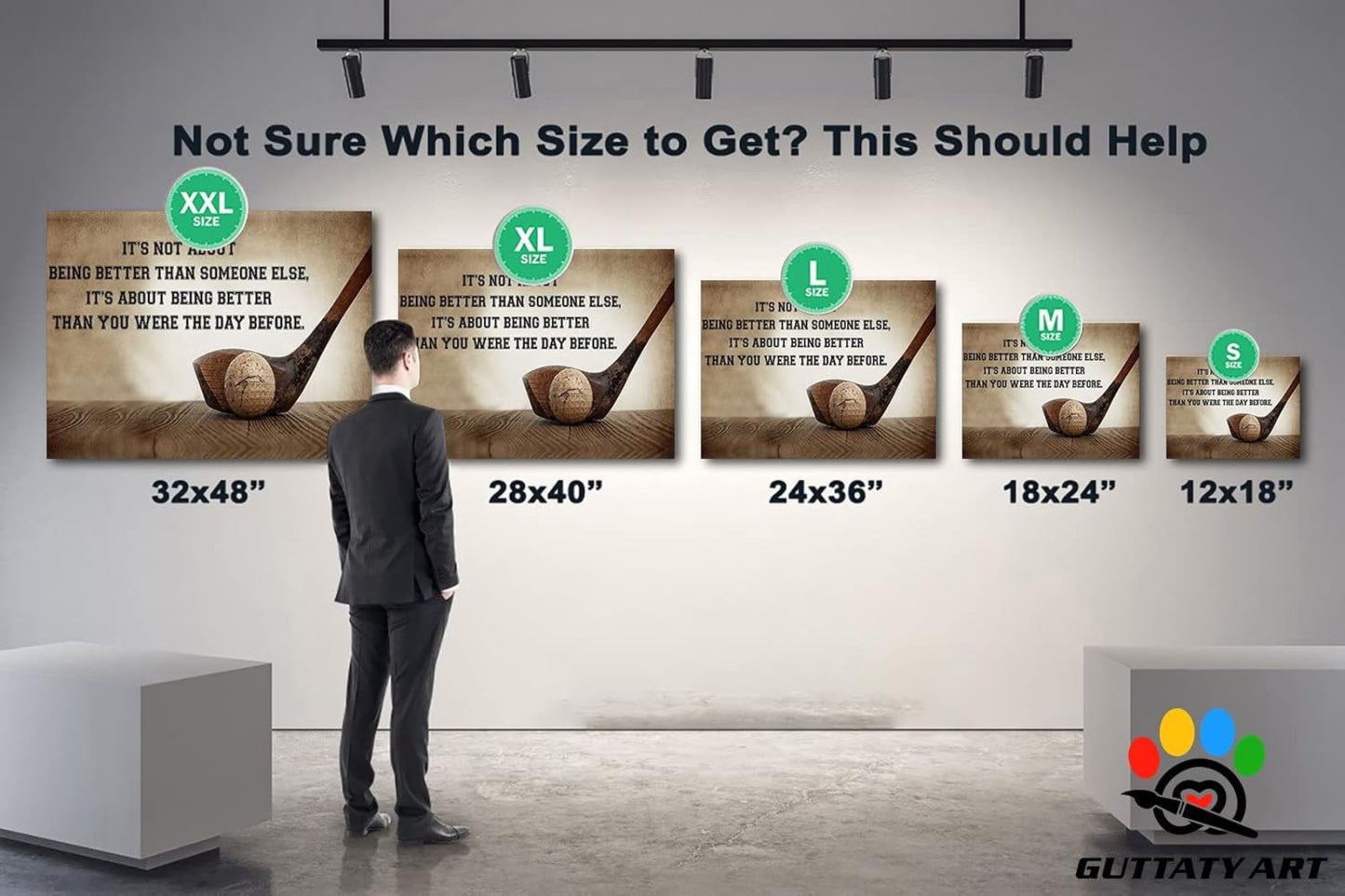 GUTTATY Golf Wall Art, Inspirational Quote Vintage Golf Pictures Posters Canvas Print Wall Decor for Golfer's Man Cave Home Ofice Ready to Hang (32x48 Inches)