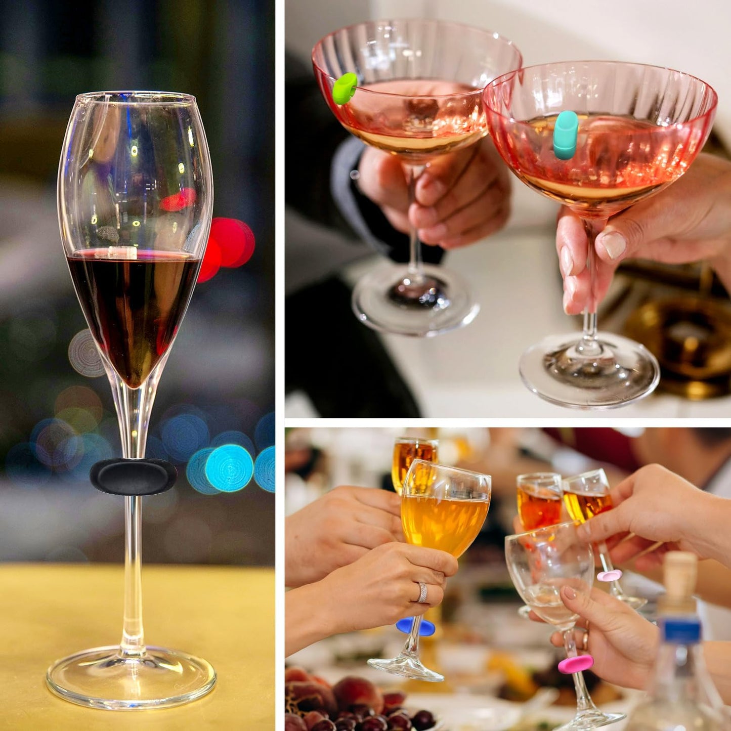 24PCS Wine Glass Markers Charms, Reusable Silicone Drink Tags for Wine Glasses, Champagne, Cocktails & Beer Bottles, Colorful Cup Identifiers for Bar, Party, Wedding, Birthday & Home Entertaining(colorful)