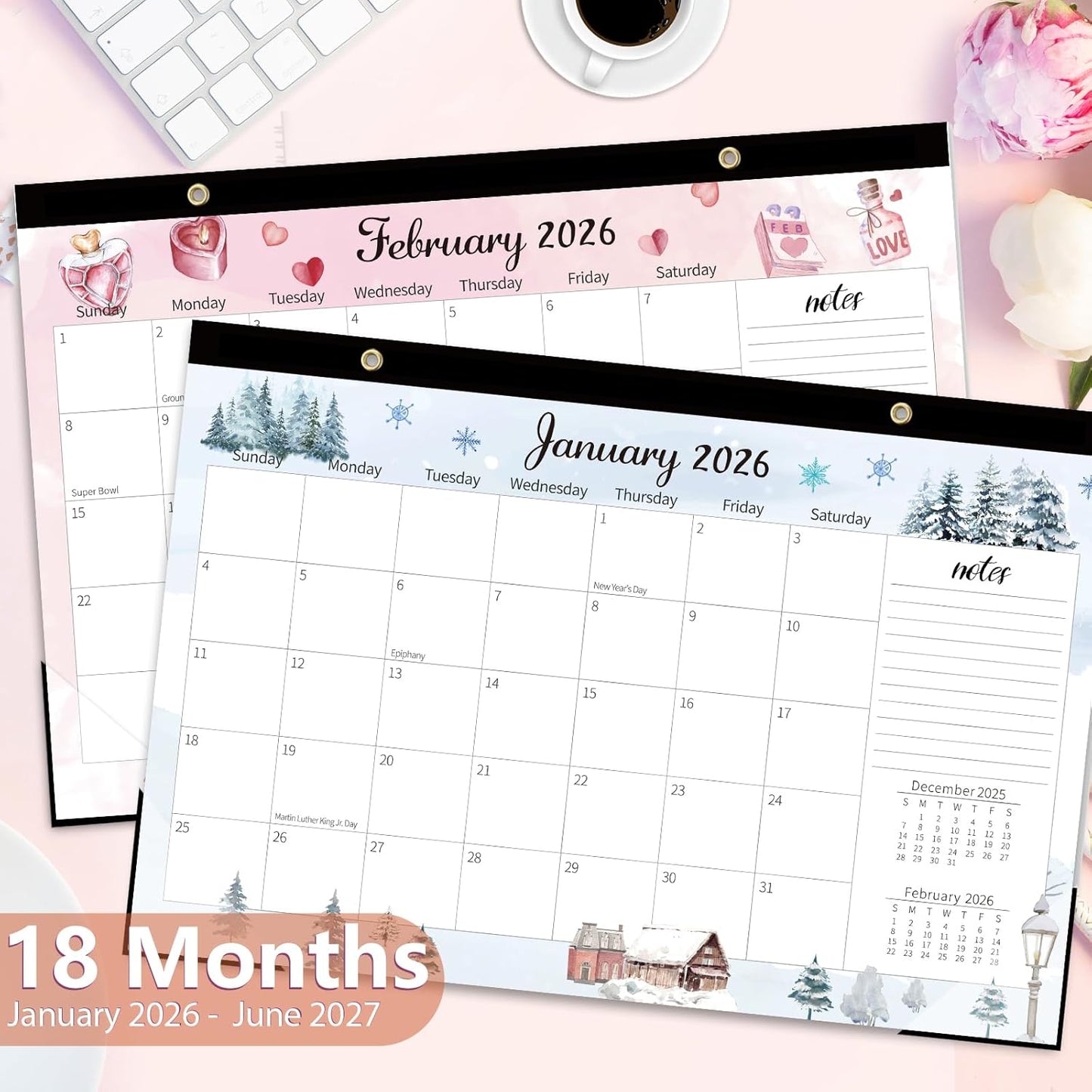 GuassLee Monthly Desk Calendar 2026-2027 - 18 Months 17" x 11.5" Calendar from Jan. 2026 to Jun. 2027, Monthly Planner with Watercolor Design Corner Protectors for Office School Home Organizing