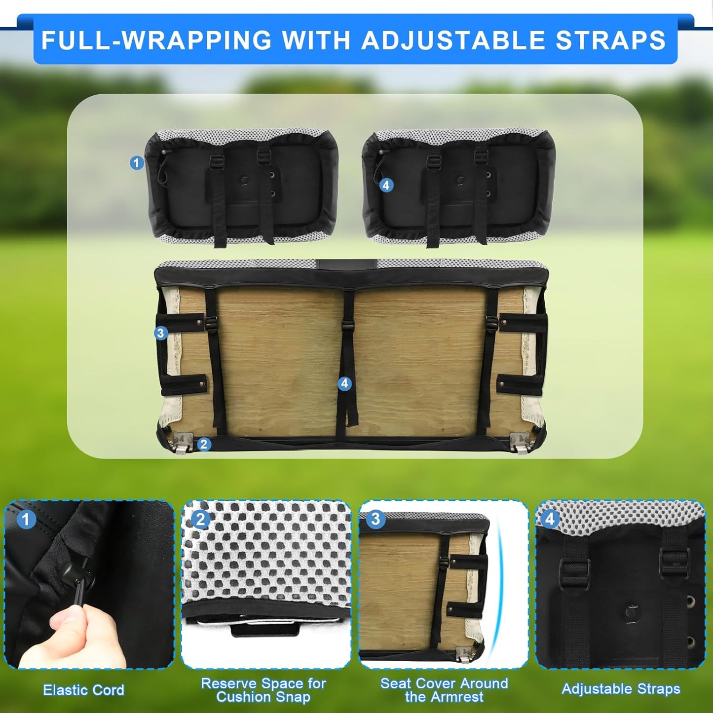 iLSKW Golf Cart Seat Covers for Club Car DS Pre-2000 Seat Cover OEM Front,Breathable Fabric and Leather Front Seat Cover,Full Wrap-Around Design of Club Car DS 1982-2000 Golf Cart Front Seat Cover