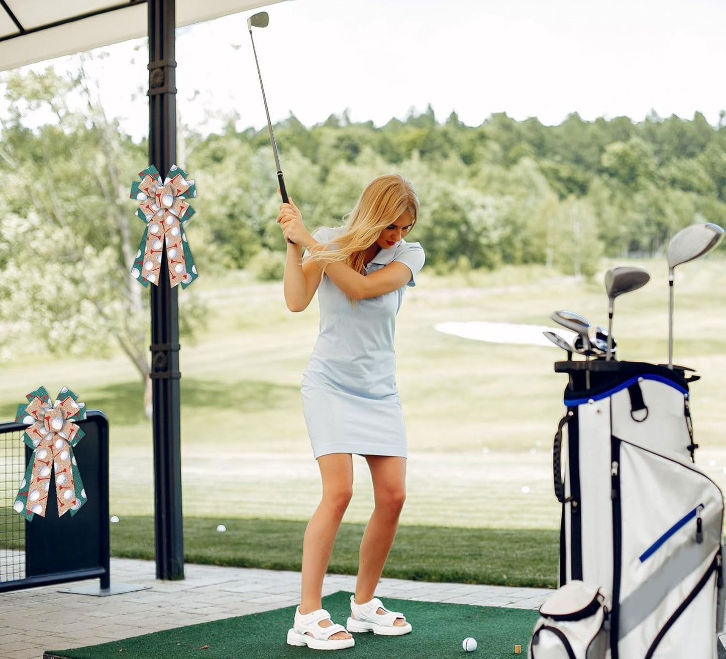 2.5''x 10 Yards Golf Ball Wired Ribbon for Wreath Bows DIY Crafts Golf Tees Ribbon Sports Ball Burlap Ribbons for Wrapping Cheerleaders Party Home Decoration