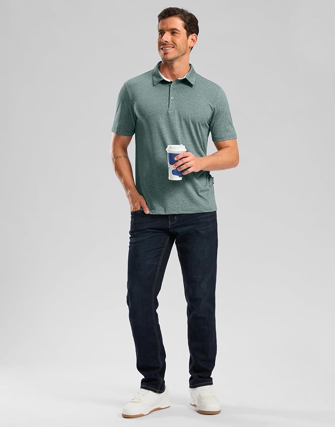 Golf Shirts Heather Polo Short Sleeve Dry Fit Lightweight Moisture Wicking - Image 6