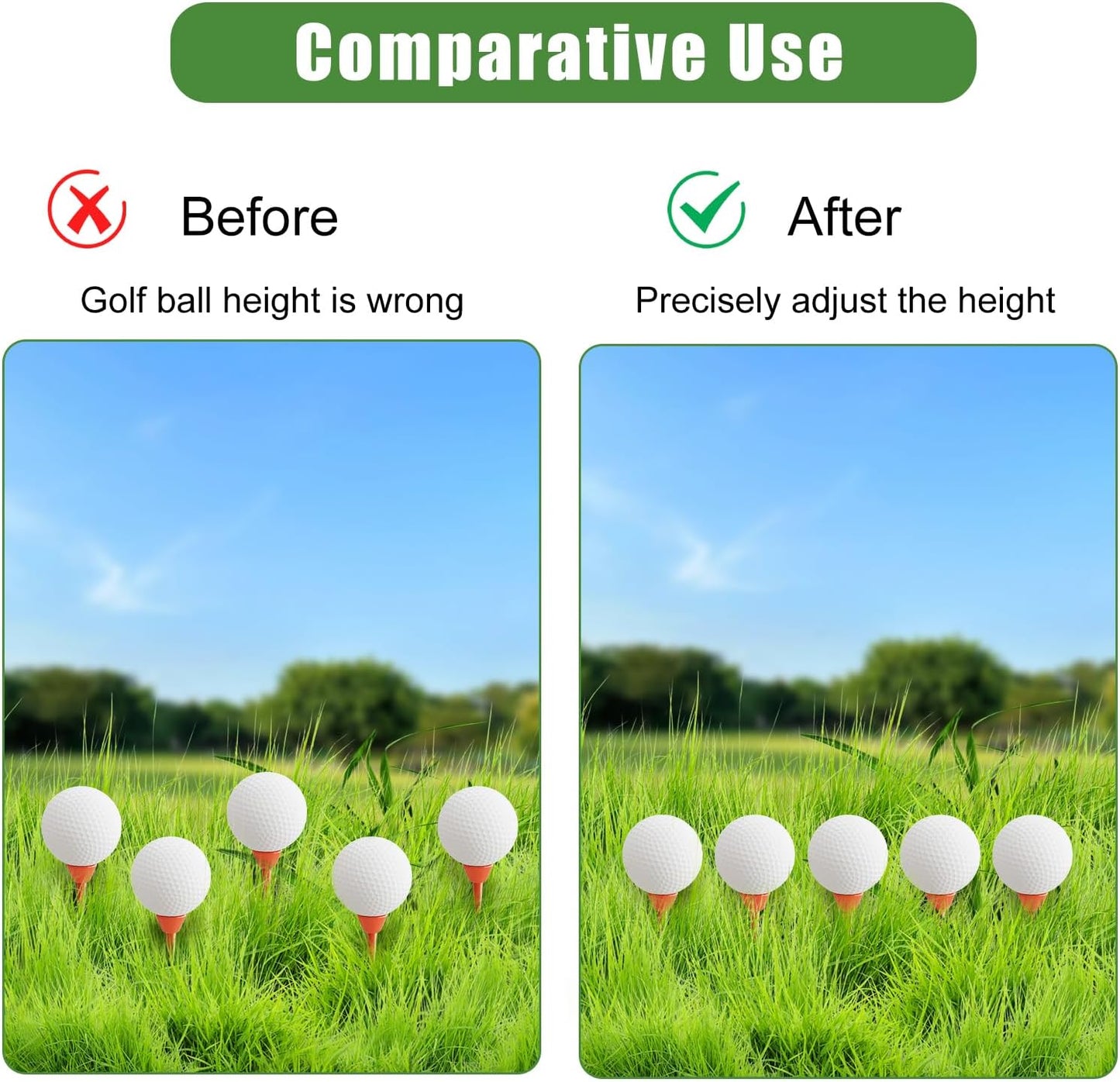 2 Pack Adjustable Golf Tee Height Tool, Outdoor Golf Training Aid Precision Tee Height Setter Elevator Tools for Consistent Swings