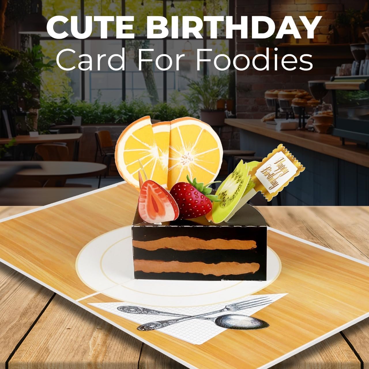 iGifts And Cards Birthday Cake Pop-Up Greeting Card β Fun, Belated, Gender Neutral Birthday Card, Layered Cake Slice with Fork, Includes Envelope & Notecard, 6β x 8β