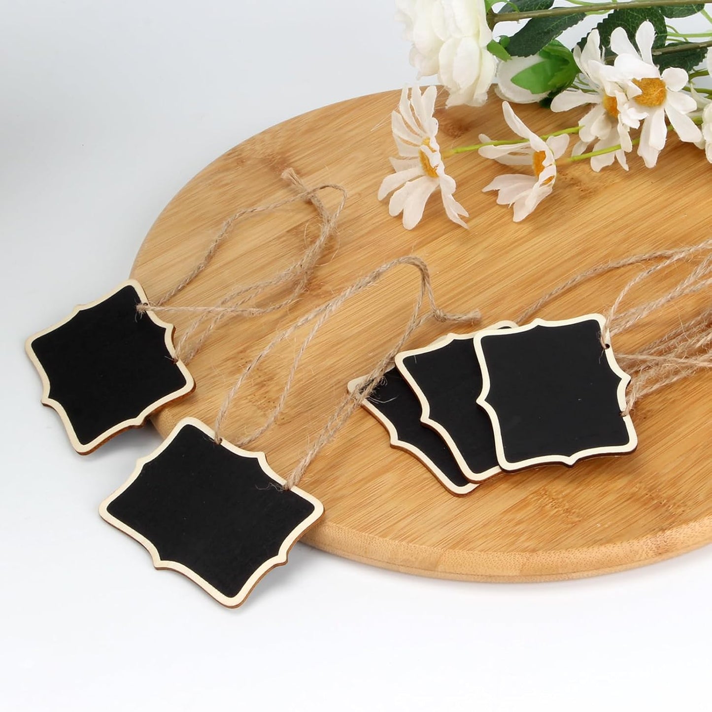 12 Pcs Mini Rectangle Chalkboard Label for Message Board Signs, Mini Wooden Chalkboards Signs, Small Hanging Blackboard Labels for Wedding Party Crafts Name Tags, 3.1x2.4 Inch