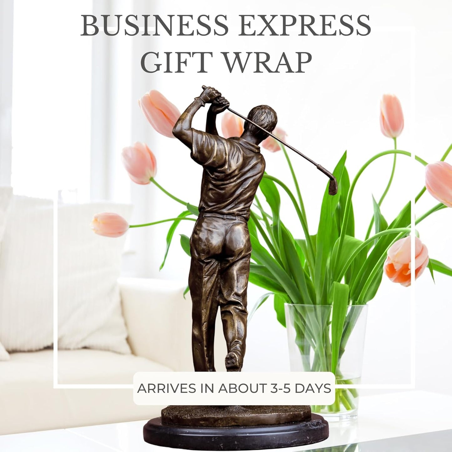 14.6'' Modern Golf Man Statue Bronze, Bronze Golfer Figurine Sculpture Ornament with Marble Base