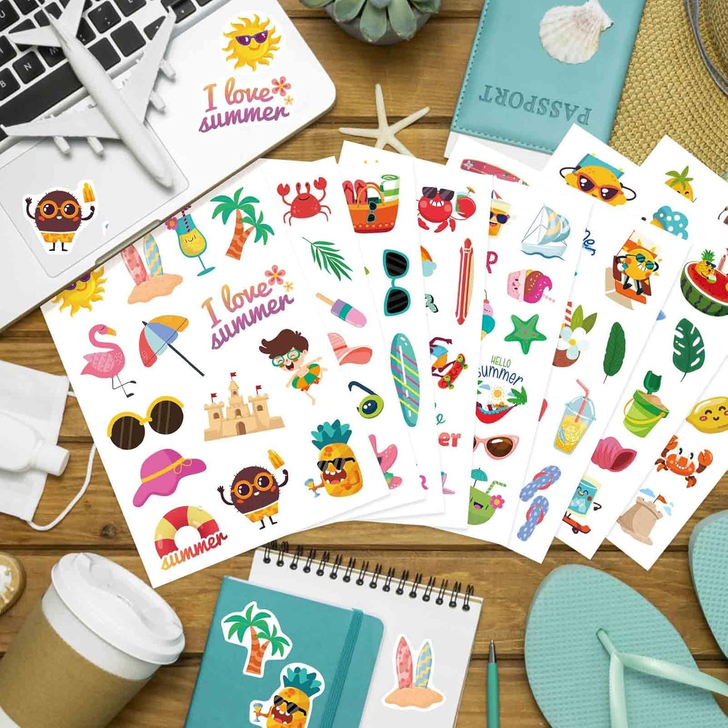 24 Sheets Summer Stickers Pool Beach Luau Hawaii Sticker Sea Beach Sun Stickers Hawaii Tropical Party Decoration Sticker Summer Holiday Party Favors
