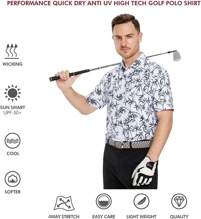 Golf Shirts for Men Dry Fit Short Sleeve Print Performance Moisture Wicking - Image 5