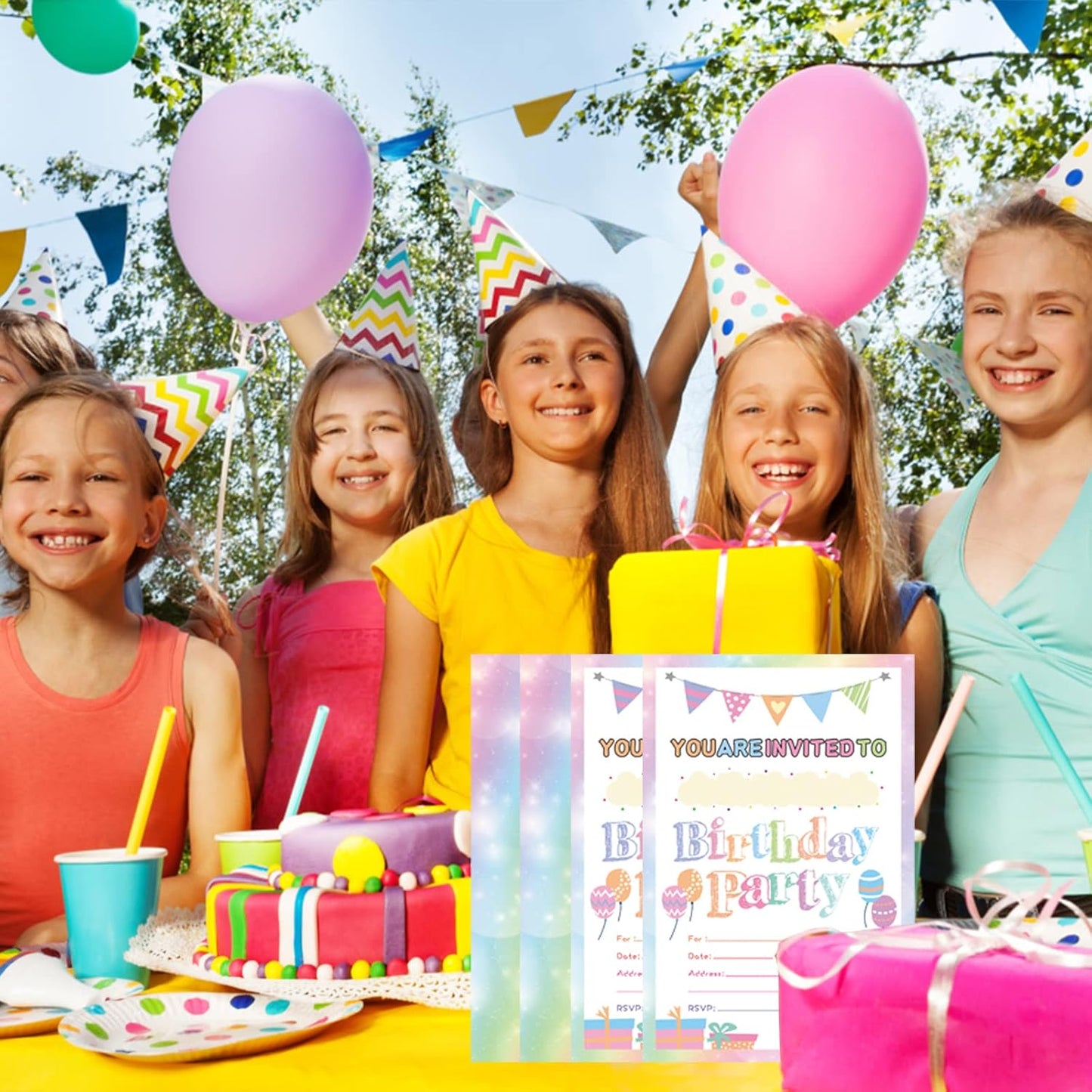 Idealmuzik 30 Pack Birthday Party Invitations for Girls with Envelopes and Sticker, Cute Birthday Party Invitations Cards for Kids, Party Decorations Supplies for Baby Shower Birthday Party