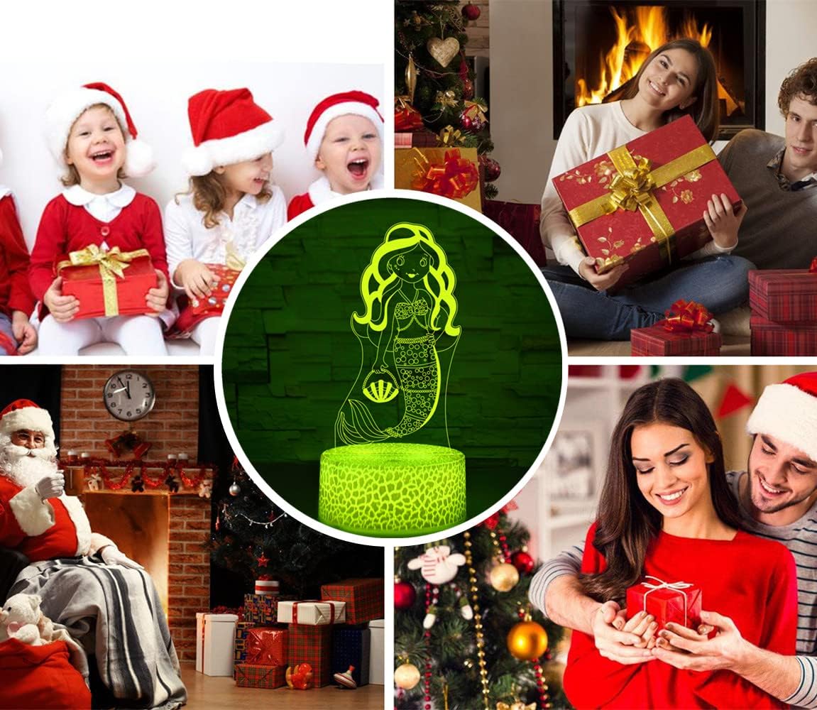i-CHONY Mermaid Gifts Night Light for Girls,3D Illusion Lamp with Remote & Smart Touch 16 Colors Dimmable Bedroom Decorations Bedside Lamp,Mermaid Toys for Kids Girls Teens Birthday Gift