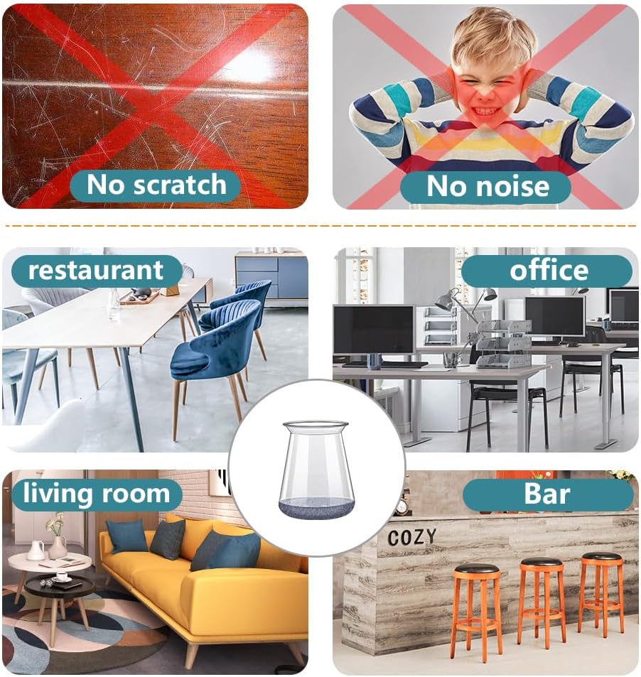 24 Pcs Chair Leg Floor Protectors Round, Silicone Felt Furniture Leg Pads Caps Covers for Hardwood Floors (Fit 8/16“ to 15/16”)